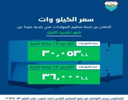 بلدية صيدا تصدر بيان بتكلفة الاشتراكات الكهربائية لشهر تشرين الاول